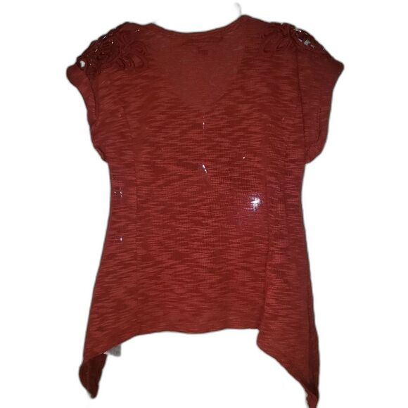 Almost Famous Red Orange Crochet Knit Tee XS Boho Summer Top, Lightweight Casual - Picture 2 of 7